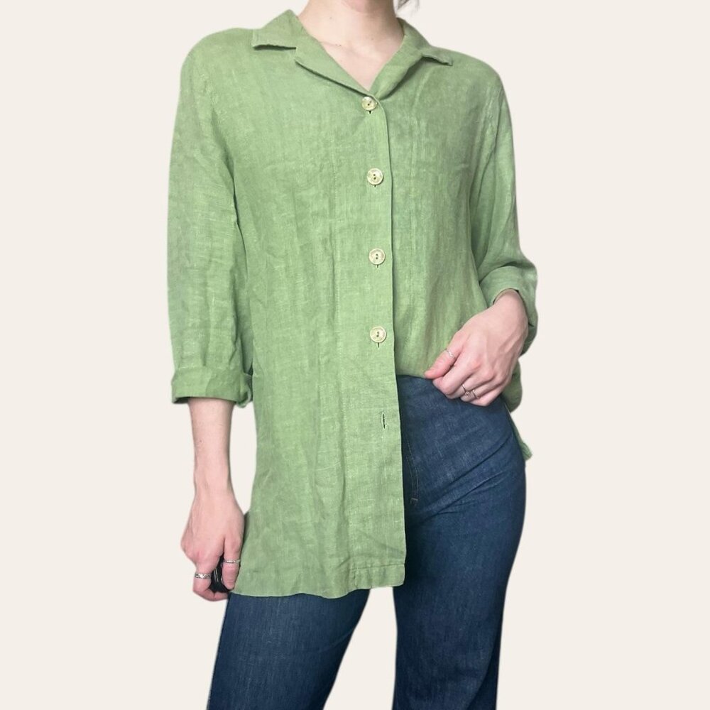 Harve Bernard vintage sage green pastel lightweight button up shirt